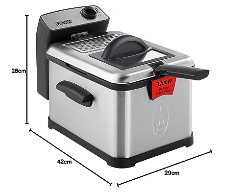 Princess 183001 Edelstahl Fritteuse mit 3 Liter Fassungsvermögen, Ölfilter und Kaltzonenfunktion, entnehmbarer Edelstahl-Behältereinsatz, Silber 01.183001.050