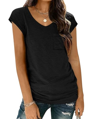 Zeagoo Women's Basic V-Neck T-Shirt with Wing Sleeves