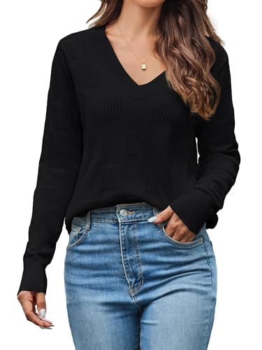 Women’s V-Neck Knit Sweater – Long Sleeve Casual Elegant Pullover