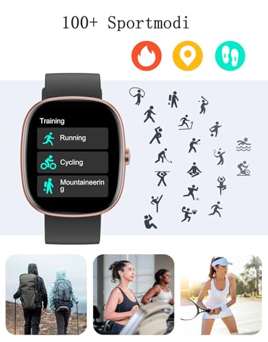 HUAKUA Smartwatch Damen Herren mit Telefonfunktion,1,85" Smartwatch mit 100+Sportmodi Fitnessuhr mit Pulsuhr Schlafmonitor SpO2 Schrittzähler Fitness Tracker IP68 Wasserdicht für Anforid iOS Handy