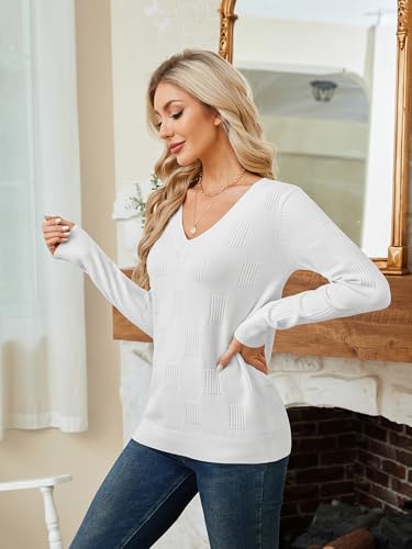Women’s V-Neck Knit Sweater – Long Sleeve Casual Elegant Pullover