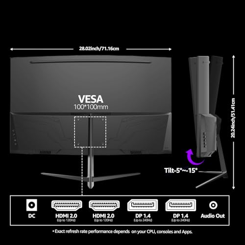 Gawfolk Curved Monitor 27 Zoll 100Hz, PC Bildschirm mit Lautsprecher 1080P, 1800R 75Hz Computerbildschirm mit Eye Care Technologie HDMI VGA, unterstützt VESA