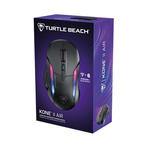 Turtle Beach Kone II Air – Kabellose, ergonomische RGB-Gaming-Maus, 350-Stunden-Akku, optischer 26K DPI Sensor, 21 programmierbare Funktionen, 4D-Free-Spin-Scroll-Rad, Schwarz