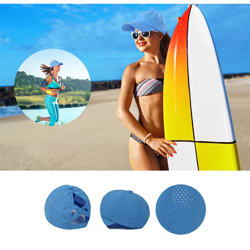 Womens Ponytail Hat Baseball Cap, Adjustable Criss Cross Baseball Cap High Bun Unisex Quick Drying Trucker Hats