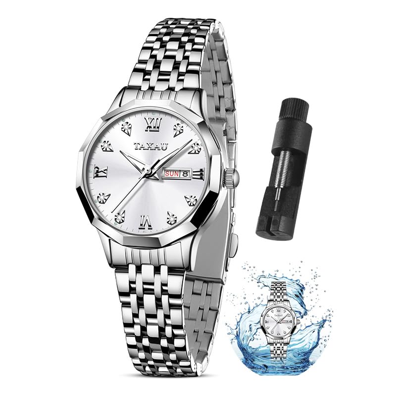 Taxau Uhr Frauen Luxus Edelstahl Uhren Frauen Kleid für Frauen wasserdichte Analog Quarz Damenuhren Klassische Reloj para Mujer