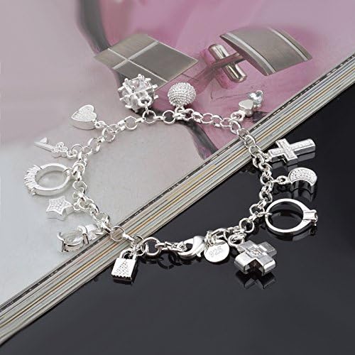 UU19EE Sterling Silver Charm Bracelet – Multi-Pendant Zircon Bracelet