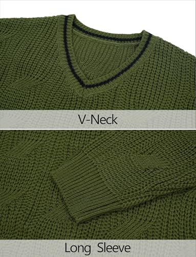 AIEOE Men’s V-Neck Cable Knit Sweater – Long Sleeve Casual Pullover