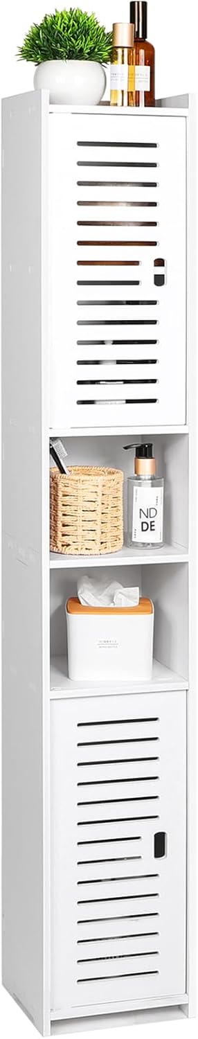 AIKTOTA Bathroom Cabinet, Freestanding Storage Cabinet with Door and Shutters, Waterproof Bathroom Furniture Cabinet for Living Room, Bedroom, Kitchen, etc., White (26 x 22 x 118 cm)