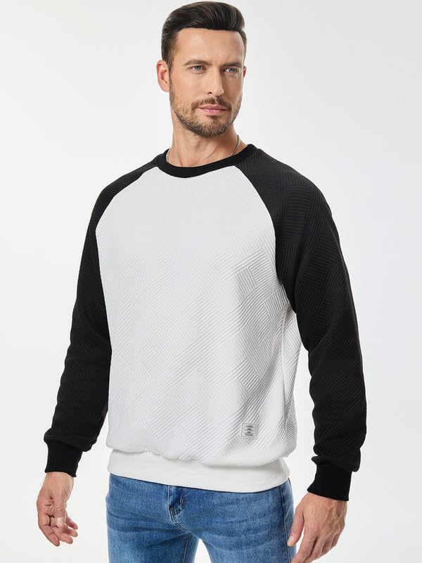 Men’s Crew Neck Colorblock Sweatshirt – Casual Raglan Pullover