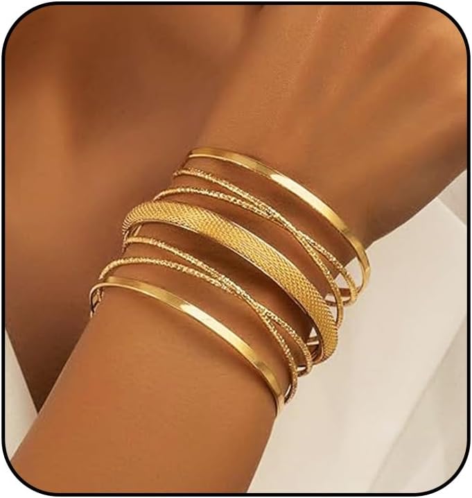 Jovono Boho Hollow Cuff Bracelet – Gold-Tone Layered Bangle
