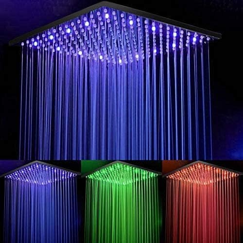 JUNSOTTOR 30 * 30cm Luxus LED Regendusche Einbau-Duschkopf Deckenbrause Quadrat Überkopfbrause Farbewelchseln nach Temperatur aus Messing Schwarz