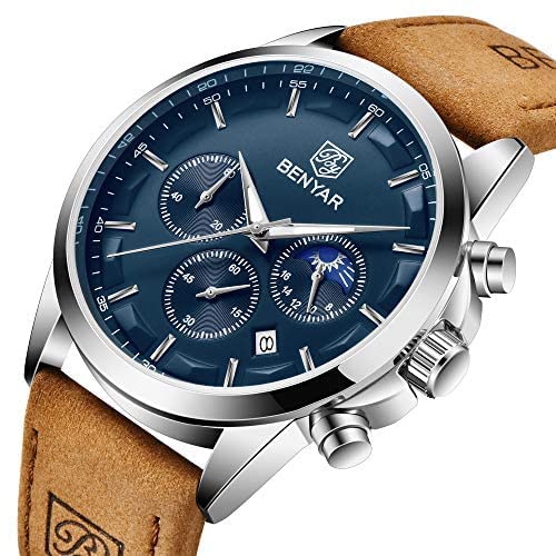 BY BENYAR Uhren Herren Chronograph Analog Quarz Wasserdicht Armbanduhr Herren Mode Lässig Business Herrenuhr mit Kalender Lederarmband/Edelstahlarmband Uhr Geschenk für Männer