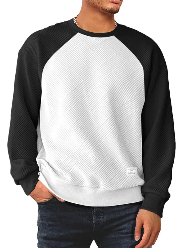 Men’s Crew Neck Colorblock Sweatshirt – Casual Raglan Pullover
