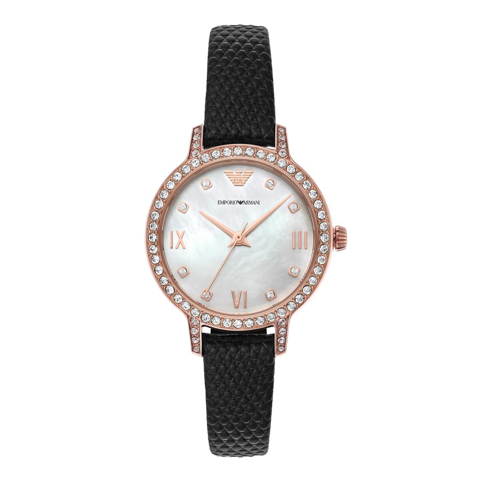 Emporio Armani Damenuhr, Dreizeiger Quarzwerk und 32mm Gehäusegröße mit Edelstahl-, Leder- oder Silikonarmband