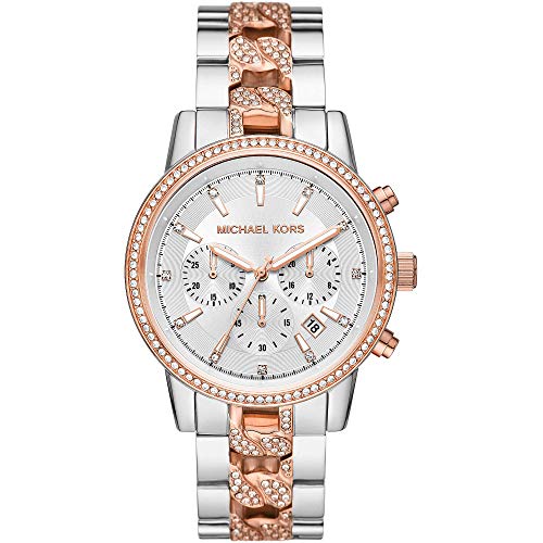 Michael Kors ladies' watch Ritz, 37 mm case size, quartz chronograph movement, stainless steel bracelet