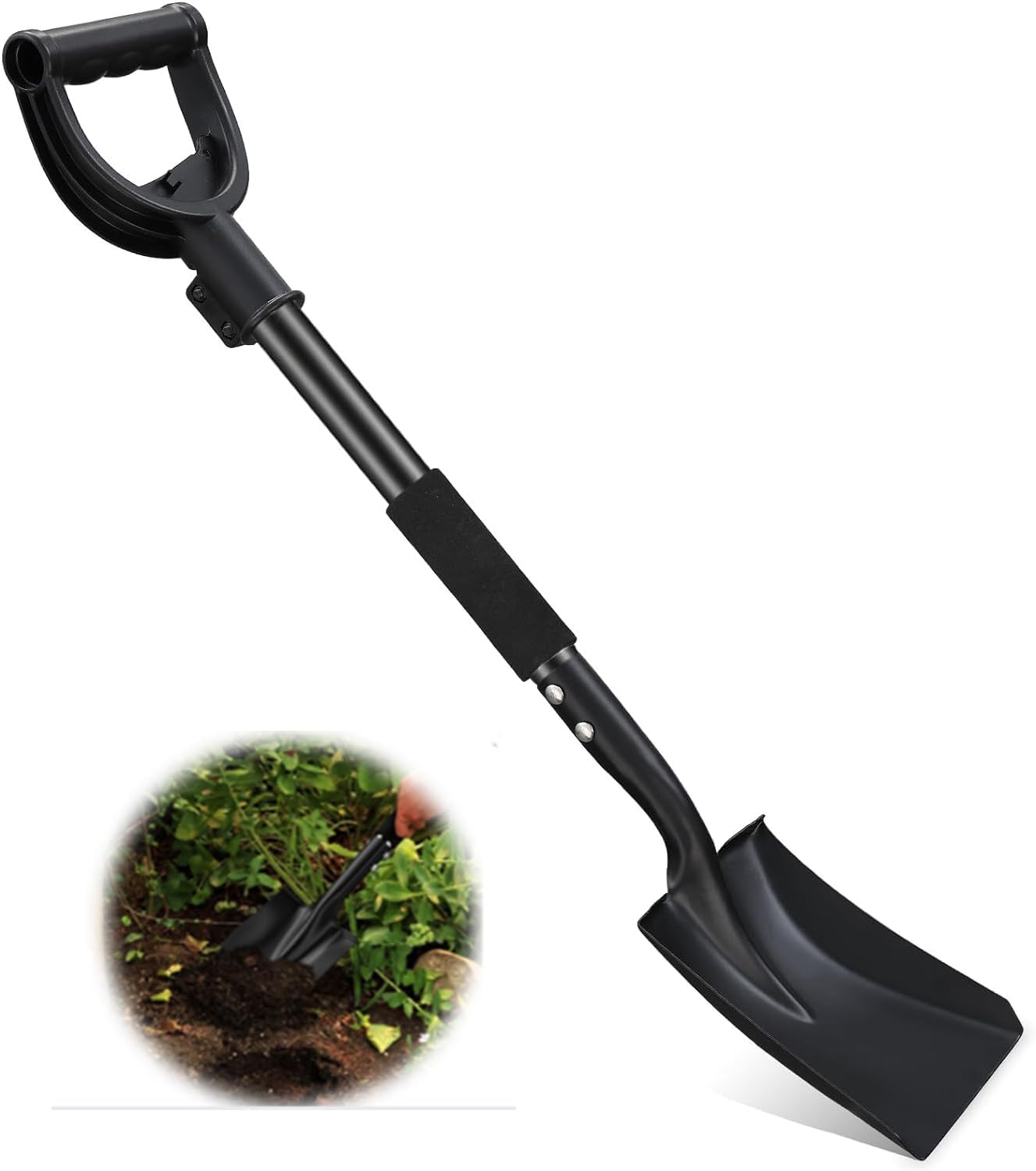Schaufel, Gartenschaufel zum Graben, Kleine Schaufel mit komfortablem D-Griff, Kompakte Schaufeln aus Heavy Duty Metall zum Graben, Garten, Auto, Schwarz
