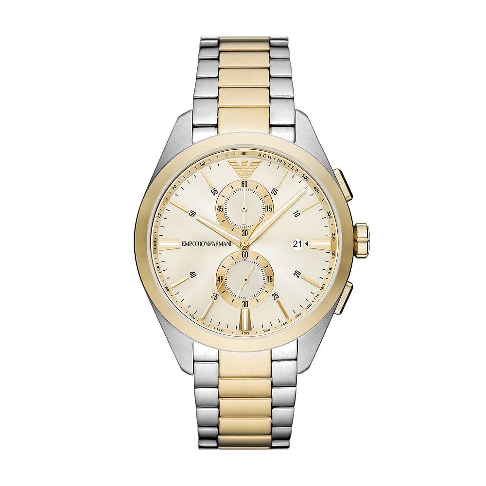 Emporio Armani Uhr für Männer, 2 Unterzifferblätter Chronographenwerk und 43mm Gehäusegröße mit Edelstahl-, Leder- oder Silikonarmband