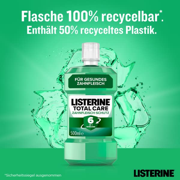 LISTERINE Total Care Zahnfleisch-Schutz (6 x 500 ml), antibakterielle Mundspülung mit Fluorid für gesundes Zahnfleisch, Zahnpflege Mundwasser reduziert Zahnbelag mit 6 in 1 Wirkung