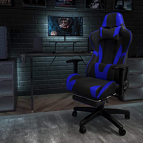 Flash Furniture X30 Gaming-Stuhl, ergonomischer Bürostuhl für PC- und Gaming-Setups, verstellbarer Rennsport-Stuhl mit vollständig verstellbarer Rückenunterstützung, schwarz mit weißer Verzierung