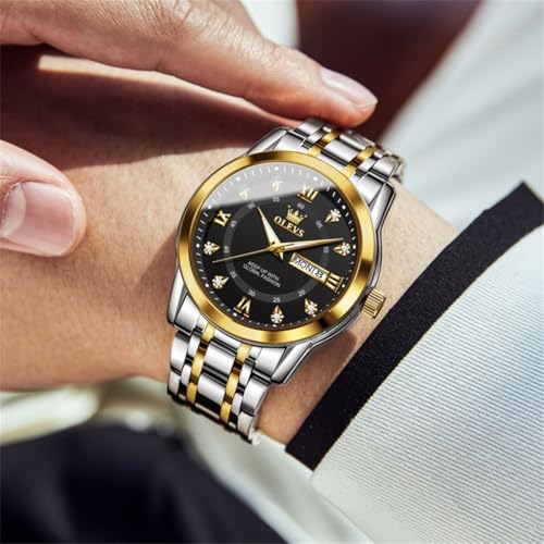 OLEVS Uhren Herren, Klassisches Diamant Edelstahl Wasserdicht Leuchtend Quarzuhr Herren, Römische Ziffern Tag Datum Analoge Geschäft Uhr für Herren