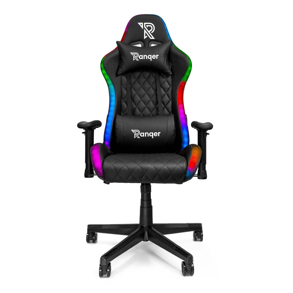 Ranqer Halo RGB/LED Gaming Stuhl | Gaming Stuhl mit RGB LED-Beleuchtung, 350 Farben und Effekten, Höhenverstellbare Armlehnen, Rundum Drehbar, Ergonomischer Bürostuhl, weiß