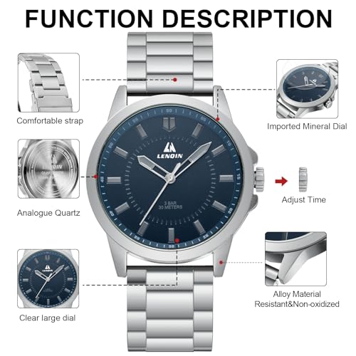 LN LENQIN Herren Uhr Edelstahl Uhren Herren Analog Quarz Uhr 30M Wasserdicht Armbanduhr Herren Mode Casual Designer Uhr für Männer