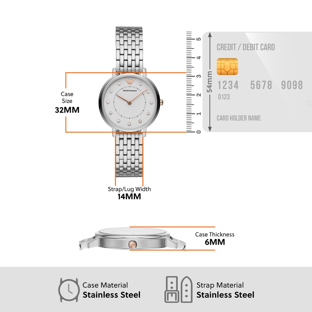 Emporio Armani ladies' two-hand stainless steel watch, 32 mm case size