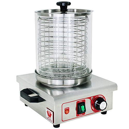 Beeketal 'BHG06b' professional gastro hot dog maker with 2 heating skewers and 140 mm basket diameter, stainless steel hot dog machine for heating sausages and warming up hot dog buns, stainless steel version