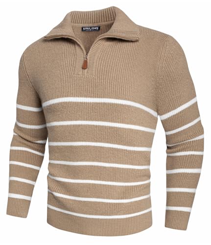 PJ PAUL JONES Men’s Quarter Zip Sweater – Striped Mock Neck Pullover