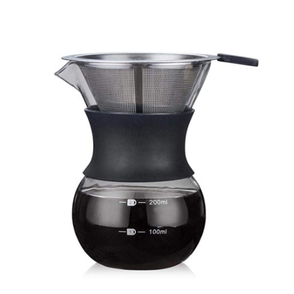YunNasi Pour Over Kaffeebereiter Hand Kaffee Edelstahl Handfilter aus Glas mit Permanentfilter Schwarz