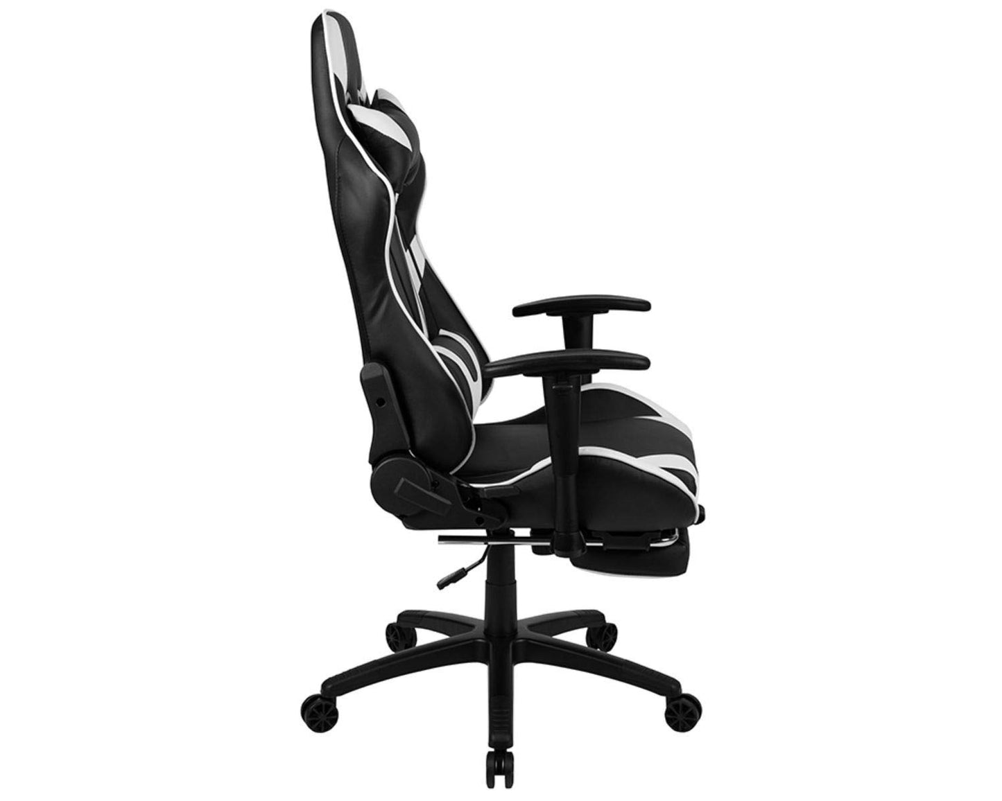 Flash Furniture X30 Gaming-Stuhl, ergonomischer Bürostuhl für PC- und Gaming-Setups, verstellbarer Rennsport-Stuhl mit vollständig verstellbarer Rückenunterstützung, schwarz mit weißer Verzierung