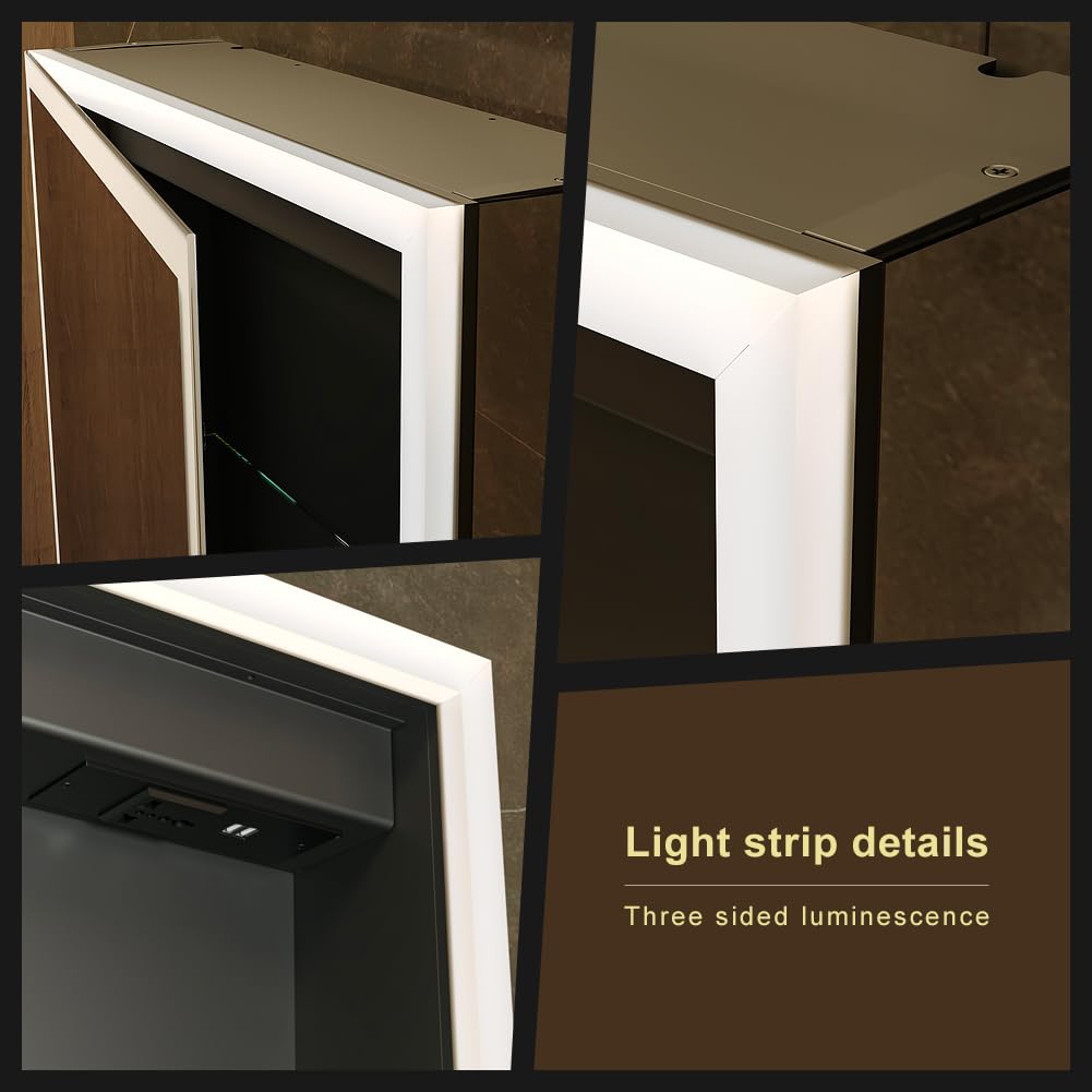 KWW LED Beleuchtetes Badezimmer Medizin Kabinett mit Spiegel, Farbtemperatur Einstellbar, Anti-Nebel Dimmbare Lichter, Steckdosen für USBs (80 x 70 cm)