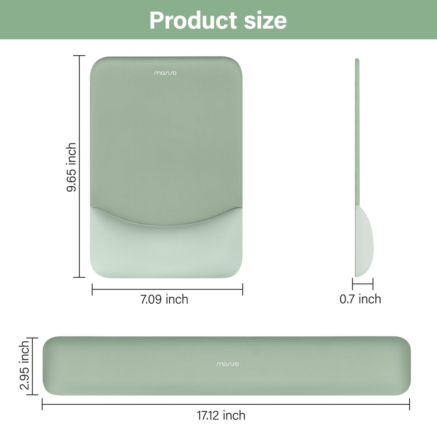 MOSISO Handgelenkstütze für Mauspad&Tastatur Set, Rechteckig Ergonomisch Mauspad Rutschfest Basis Home/Büro Schmerzlinderung&Typing Kissen mit Neopren Cloth&Erhöht Gebogen Memory Schaum,Grün