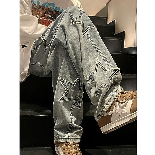 Y2K Vintage Effect Baggy Jeans for Men with Cross Print