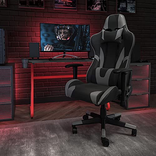 Flash Furniture X30 Gaming-Stuhl, ergonomischer Bürostuhl für PC- und Gaming-Setups, verstellbarer Rennsport-Stuhl mit vollständig verstellbarer Rückenunterstützung, schwarz mit weißer Verzierung
