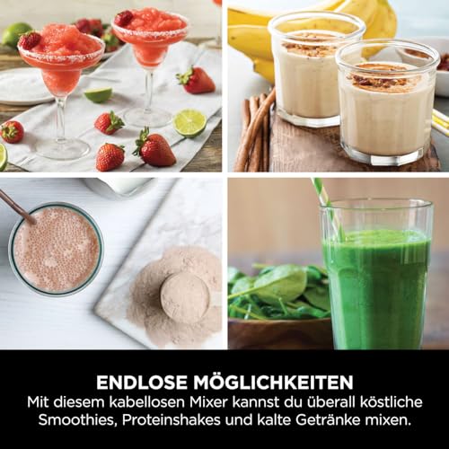 Ninja Blast Tragbarer Mixer / Blender / Smoothie Maker, 530ml Becher, Auslaufsicherer Deckel, Leistungsstarker Mini Standmixer, Kabellos & Wiederaufladbar, Zerkleinert Eis & Obst, Schwarz