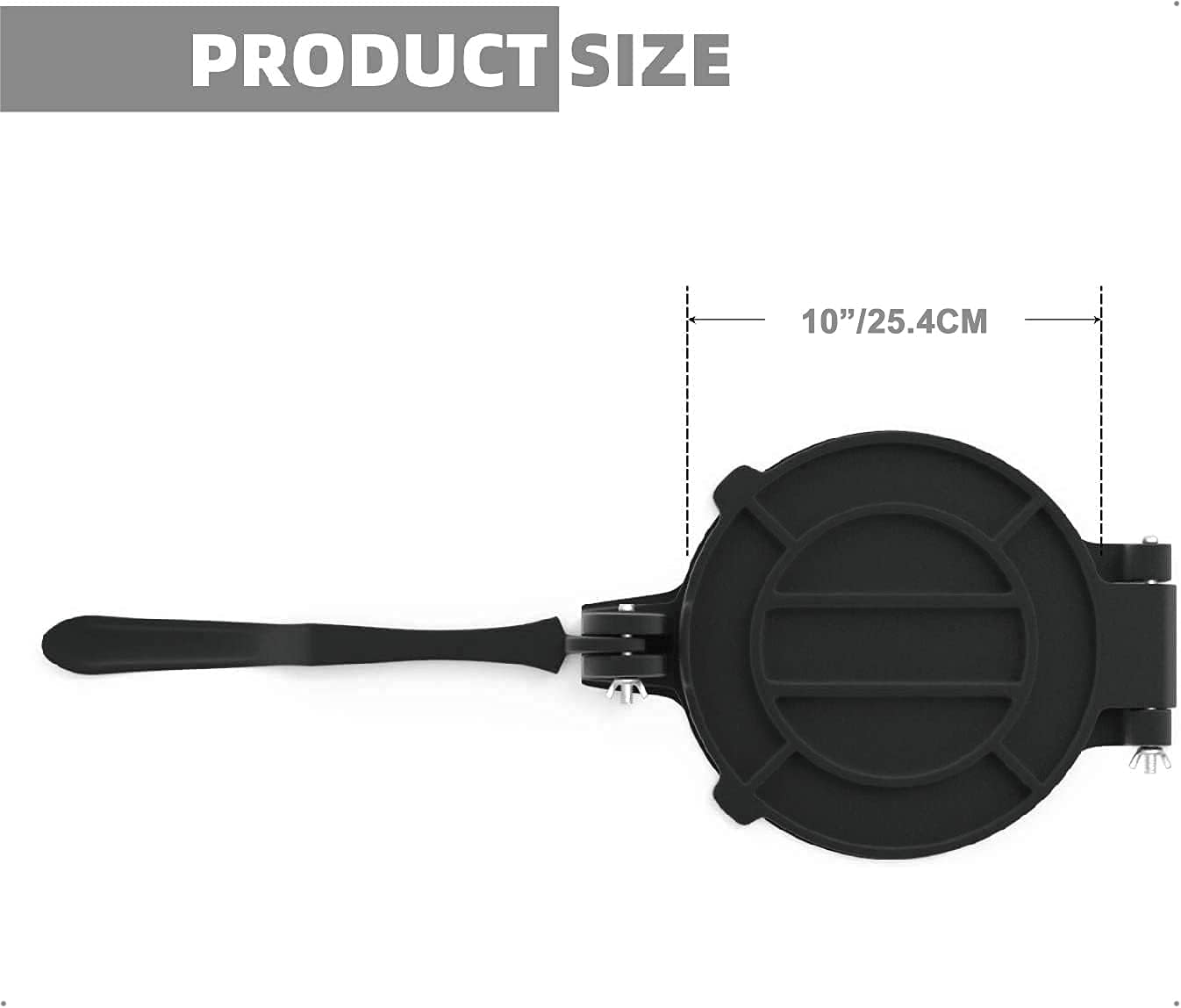 Tortilla Presse - Gusseisen Tortilla Press 25cm, Roti Maker, Pre-Seasoned Tortilla Maker, Heavy- Duty Taco Presse, Justierbare Tortilla Presse für hausgemachte Tortillas, Schwarz