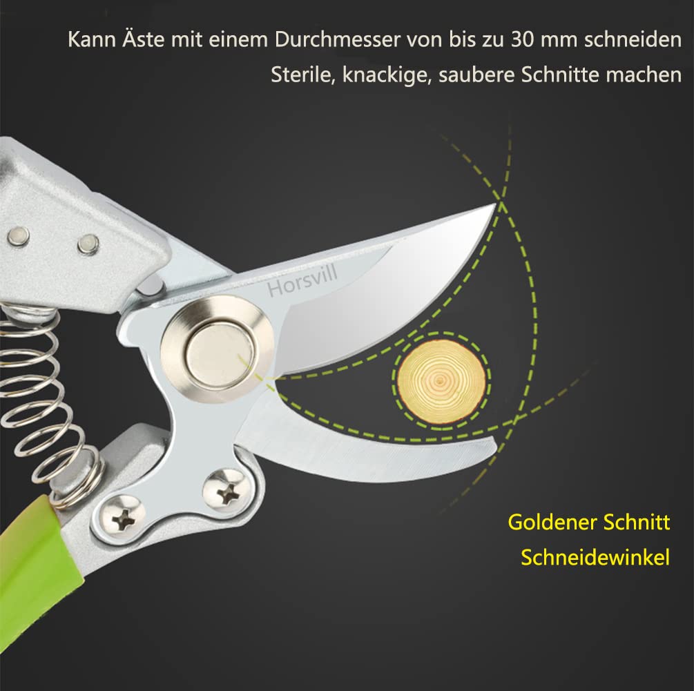 Horsvill Gartenschere, Gartenschere für die Gartenarbeit Heavy Duty, Japanische Gartenschere mit SK4-Stahl, Gartenschere für den Außenbereich, Bypass-Gartenschere, Heckenschere, Baumtrimmer (Grün)