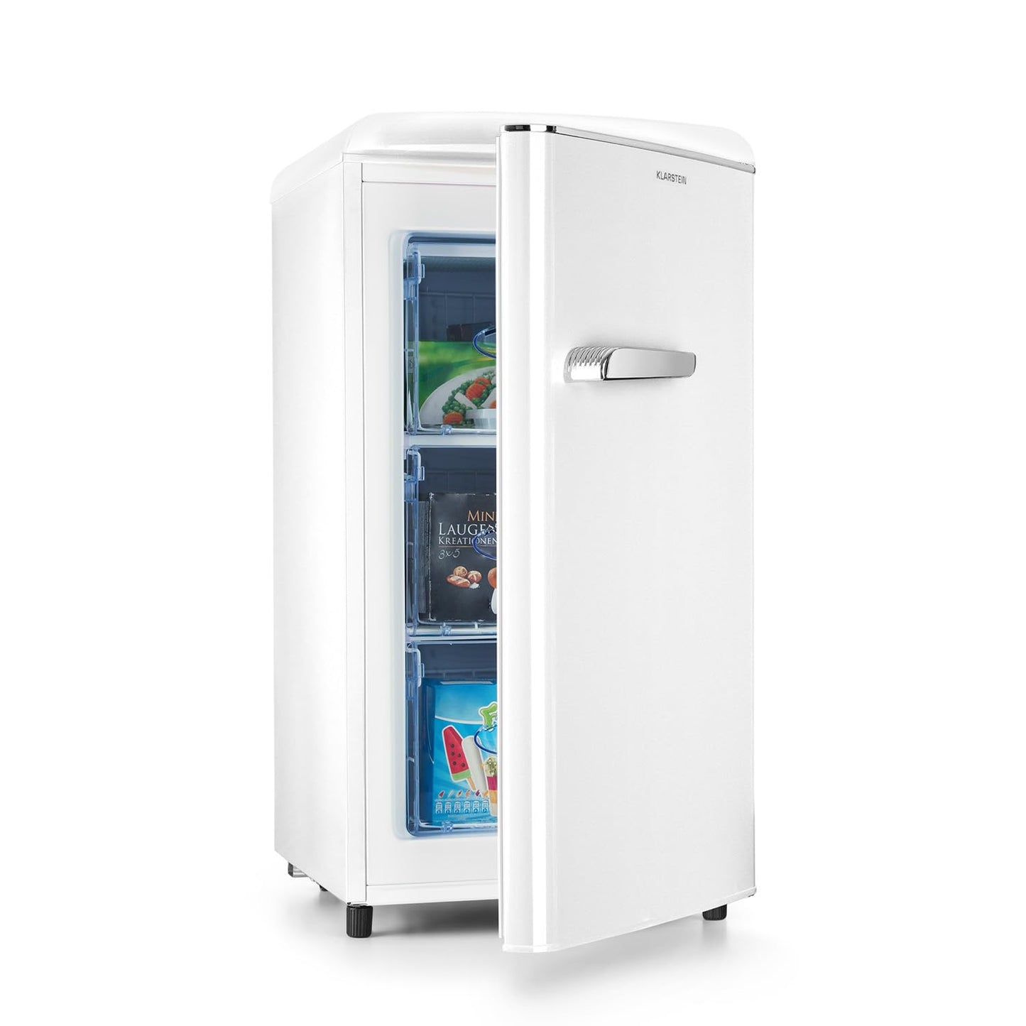 Klarstein Laika freezer - 60 litres total volume, thermostat with 5 levels, 0 to -18 °C, 3 shelves, freestanding, retro design, red