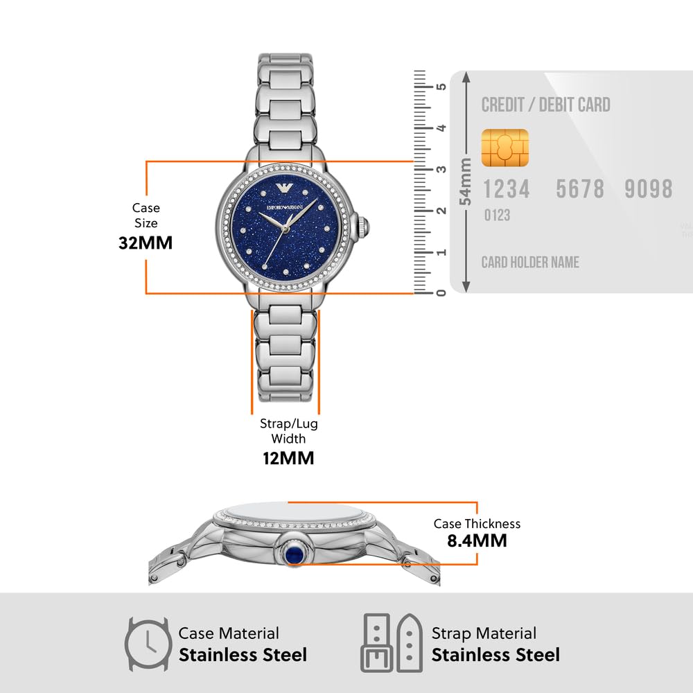 Emporio Armani Damenuhr, Dreizeiger Quarzwerk und 32mm Gehäusegröße mit Edelstahl-, Leder- oder Silikonarmband