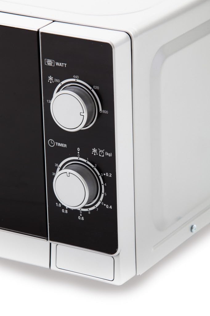 Sharp R200INW Solo-Mikrowelle / 20 L / 800 W / 5 Leistungsstufen / Timer von 35 Minuten bis 00 Sekunden / gewichtgesteuertes Auftauen / Energiesparmodus / Glasdrehteller (25,5 cm) / silber