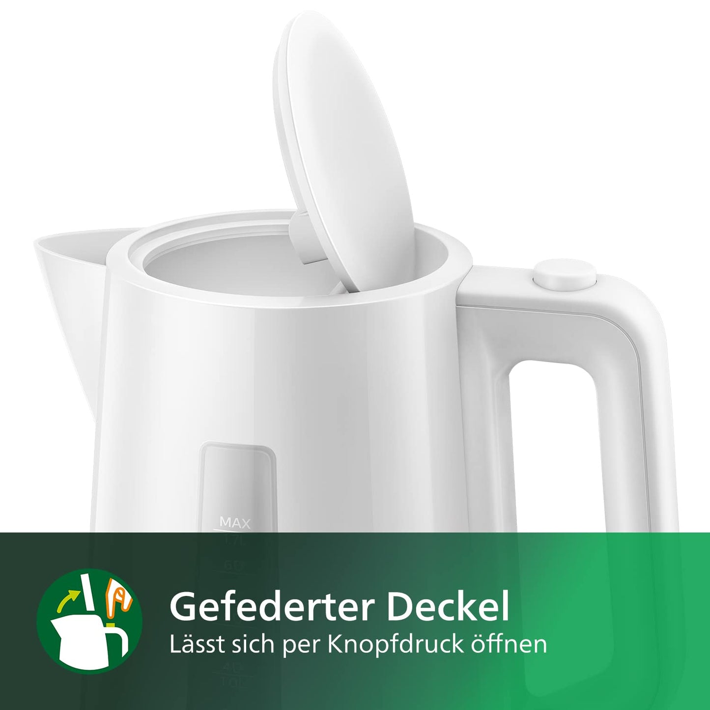 Philips Wasserkocher – 1.7 L Fassungsvermögen mit Kontrollanzeige, Pirouettenbasis, schwarz (HD9318/20)