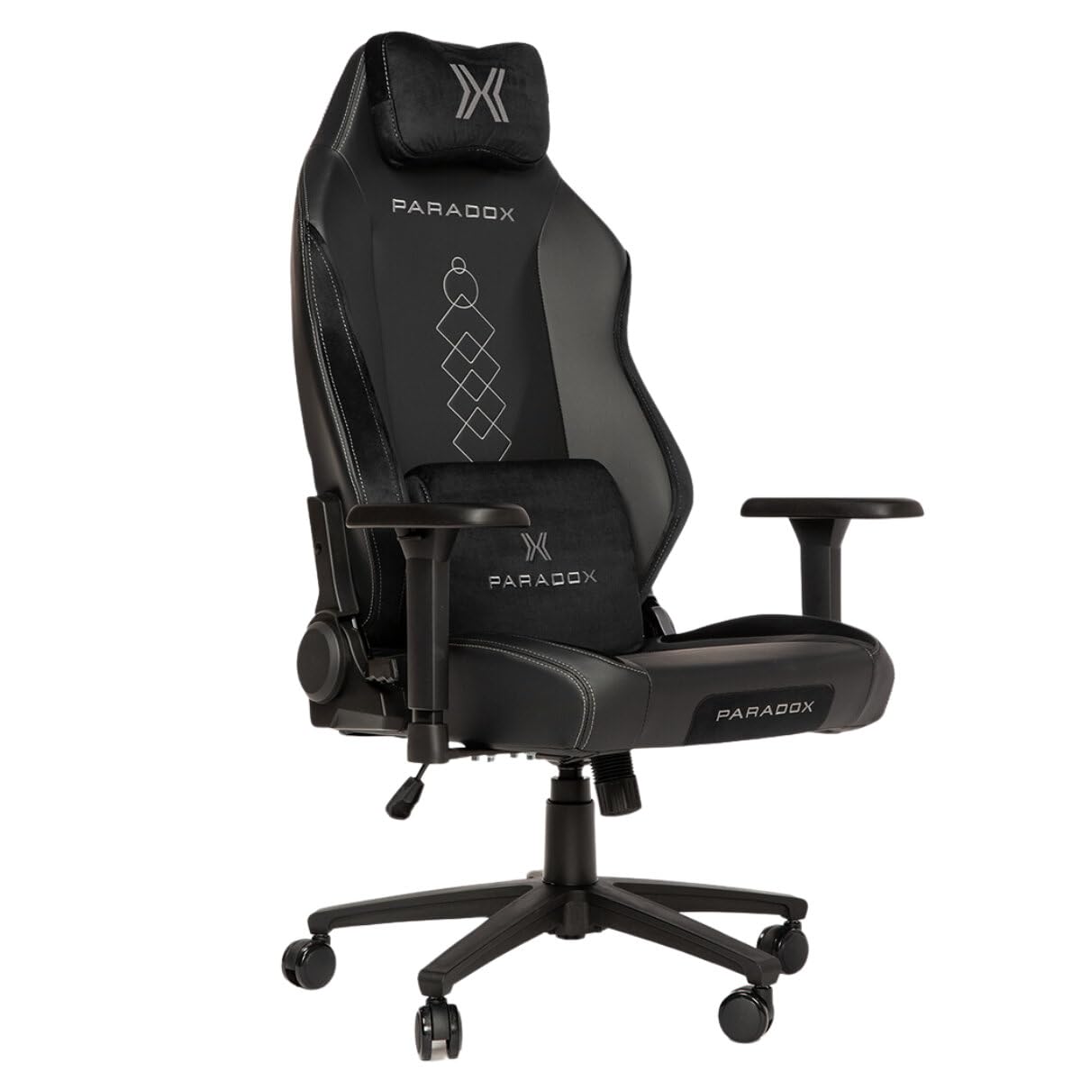 PARADOX - Gaming Stuhl - Schreibtischstuhl Ergonomisch - Verstellbare Armlehnen und Rückenlehne, Liegefunktion, Kissen, 125 kg Belastbar - Vanguard Crimson Arovs, Schwarz, Rot, Pfeil-Muster