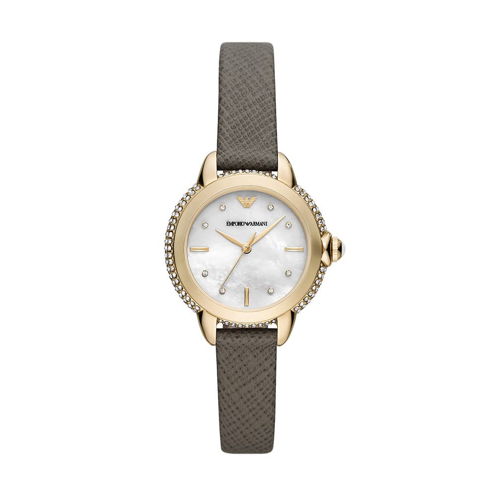 Emporio Armani Damenuhr, Dreizeiger Quarzwerk und 32mm Gehäusegröße mit Edelstahl-, Leder- oder Silikonarmband