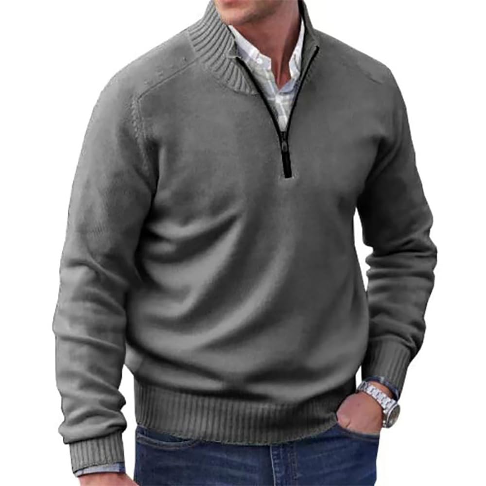 Men’s Cashmere Quarter-Zip Sweater – Soft Knit Stand Collar Pullover