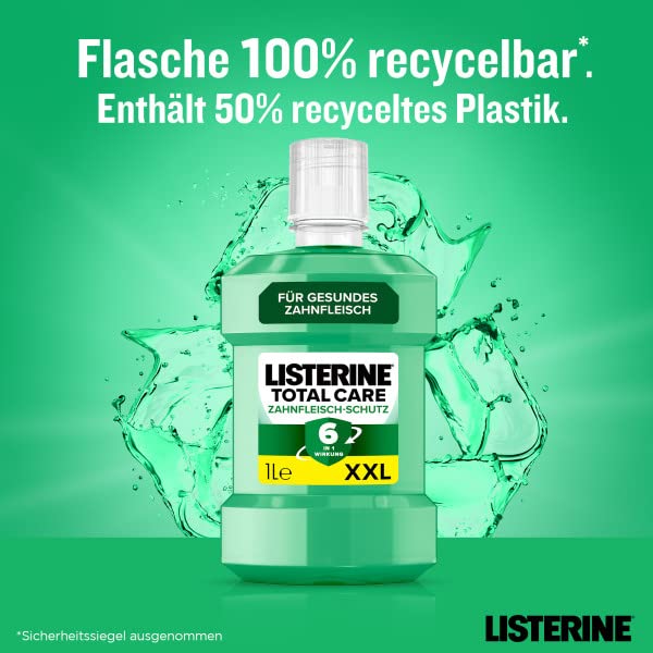 LISTERINE Total Care Zahnfleisch-Schutz (6 x 500 ml), antibakterielle Mundspülung mit Fluorid für gesundes Zahnfleisch, Zahnpflege Mundwasser reduziert Zahnbelag mit 6 in 1 Wirkung