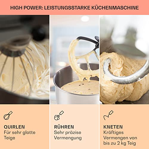 Klarstein Küchenmaschine, Knetmaschine mit 5L Schüssel, 1800W Profi Küchenmaschine mit Knethaken und Schneebesen, Universal Küchenmaschine mit 6 Stufen, Teigmaschine zum Rühren, Kneten und Aufschlagen
