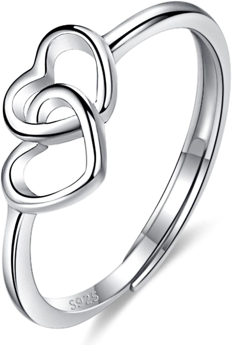 925 Sterling Silver Heart Ring – Adjustable Silver Jewelry for Women