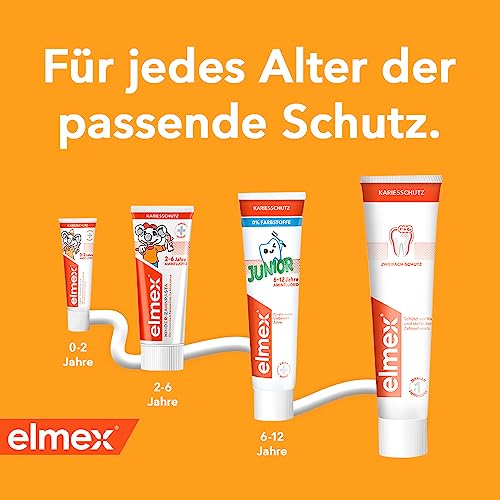 elmex Kinderzahnpasta 2-6 Jahre 50 ml – kindgerechte Zahnreinigung für hochwirksamen Kariesschutz – mit Aminfluorid für einen Dreifach-Schutzmechanismus