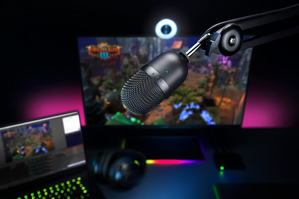 Razer Seiren V3 Mini - Ultrakompaktes USB-Mikrofon (14mm Supernieren Kondensatormikrofon, Tap-to-Mute-Sensor mit LED-Anzeige, integrierter Stoßdämpfer, Plug-and-Play Design) Schwarz